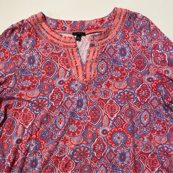 Talbots Pink Paisley Split Neck Pima Cotton Blend 3/4 Sleeve Blouse Women's XLP - Picture 3 of 16